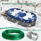 Belleone Swimming Pool Cover Cable and Winch Kit - 150ft Plastic-Coated Steel Pool Cover Wire & Aluminum Spring Loaded Pool Cover Ratchet for Above Ground Swimming Pool Winter Safe (Green)