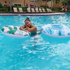 Pool Float for Swimming Pool, Inflatable Swim Tube Floaties for Teens Adults Tropical Leaf Printed Swim Ring Pool Party Decoration
