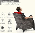 5 Piece Patio Furniture Wicker Conversation Set, 2 Chairs, 2 Ottomans with 1 Side Table, for Outdoors, Backyard, Deck, Red