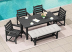 SERWALL Outdoor Dining Set for 6, HDPE Outdoor Furniture with Umbrella Hole & 1 Cushioned Bench & 4 Outdoor Dining Chairs, Black