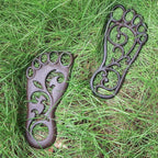Sungmor Heavy Duty Cast Iron Stepping Mats for Front Door, 2PC 11.8 Inch Long Sturdy Metal Left & Right Footprint Stepping Stone, Retro Elegant Decorative Mat for Garden Lawn Panel Walkway Landscaping