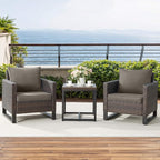 Rilyson Wicker Outdoor Patio Chairs Set - 3 Piece Rattan Patio Furniture Bistro Chairs Set with Waterproof Wicker,Comfortable Cushions and Sturdy Metal Frame for Porch Deck Backyard(Brown/Grey)