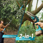 SEESII 2-in-1 Pole Saws for Tree Trimming: Electric Mini Chainsaw 6 Inch Cordless, 2 x 4000mAh Batteries Tree Pruner, Brushless Chain Saw with Extension Pole for Limb Branch Cutter,16Ft Reach