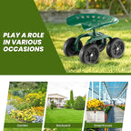 Rolling Garden Seat, Garden Cart with 360° Swivel Work Seat & Adjustable Height, Heavy Duty Garden Seat with Wheels for Lawn Yard Patio Greenhouse Planting Cleaning (Green)