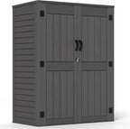 4.5 x 5.7 FT Outdoor Storage Shed, 59 Cuft Outside Waterproof Storage Cabinet, HDPE Resin Plastic 385 Gallon Outdoor Storage Container, Vertical Lockable Storage Shed, Grey