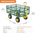 3-in-1 Heavy-Duty Steel Garden Cart, 1400 Lbs Garden Wagon, with 13 Inch All-Terrain Tires and Removable Mesh Side Panels, 180° Rotating Handle, Metal Multi-Function Carts, Outdoor Gardens Wagon Cart