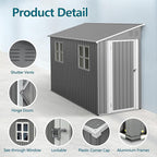 4X8 FT Outdoor Storage Shed W/ 2 Windows & Floor Frame,Lean to Shed W/Reversible Installation,Metal Garden Tool House W/Air Vents,Lockable Door & Sloped Roof,for Backyard Patio Lawn,Gray