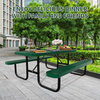 6FT Picnic Tables for Outdoors, Rectangular Commercial Metal Picnic Table Bench Set with Umbrella Hole,Heavy Duty Steel Weather-Resistant Dining Table for Patio Dining Garden Backyard BBQ School