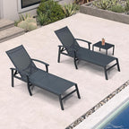 PURPLE LEAF Chaise Lounge Chair Outdoor 2 Pieces Pool Lounge Chairs 5 Adjustable Position with Armrests and Side Table Aluminum Patio Lounge Chair for Outside Backyard Beach Pool, Grey