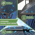 12' x 20' Hardtop Gazebo,Outdoor Galvanized Steel Metal Double Roof Gazebo with Curtains and Netting for Patios, Gardens, Lawns,Navy Blue
