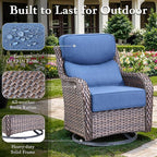 Luxury High Back Outdoor Furniture with 6-inch Extra Thick Cushions, Patio Furniture Set with Swivel Chairs, 4 PCS Wicker Conversation Set for Yard, Deck, Poolside, Brown/Blue