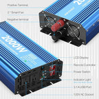 2000 Watt Pure Sine Wave Power Inverter, 12V DC to 110 Vdc to 120 Vdc, for Home, RV and Off-Grid Solar Systems, with 2 AC Outlets and USB Port, LCD Display, with Remote Control