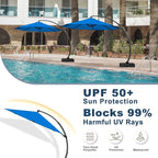 12FT Cantilever Umbrella with Base Large Curvy Outdoor Aluminum Offset Umbrella w/ 360° Rotation, UV Resistant Canopy for Patio, Garden, Backyard, Royal Blue
