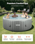 VEVOR Inflatable Hot Tub, 2 to 4 Person Capacity, 70.9 x 26 in Round Portable Outdoor Spa, with 110 Soothing Jets, Filter, Cover and Mat, Multi-Function Control Panel, PVC Outdoor Hot Tub, Grey