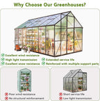 Wanan 14x8FT Greenhouses for Outdoors, Quick Assembly Polycarbonate Green House with UV Protection, Heavy Duty Windproof Aluminum Frame, Adjustable Roof Vent for Backyard or Outdoor Garden Use