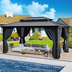 HOTEEL 10x12 Hardtop Gazebo on Clearance with Heavy Duty Galvanized Steel Double Metal roof,Aluminum Frame,Patio Gazebo with Curtains and Netting,Outdoor Permanent Pavillon for Backyard,Black