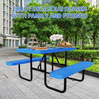 4FT Picnic Tables for Outdoors, Rectangular Commercial Metal Picnic Table Bench Set with Umbrella Hole,Heavy Duty Steel Weather-Resistant Dining Table for Patio Dining Garden Backyard BBQ School