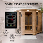 SteamSpa 1-5 Person Low EMF Carbon FAR Infrared Hemlock Wood and Tempered Glass Indoor Home Sauna Room with LED Touch Control Panel, Color LED Therapy Light, Bluetooth Speaker, Oxygen