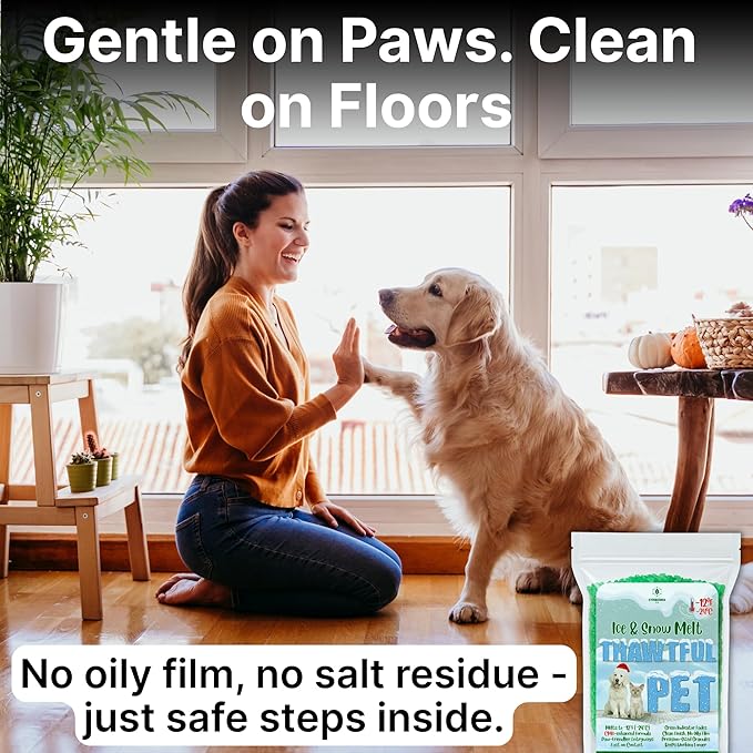 Thawtful Pet Safe Ice Melt – Pet Friendly Ice Melt, Snow Melt – Green Granules with CMA, Melts to −12°F (−24°C) - Driveway Salt & Sidewalk Salt for Ice (1 qt. - 2.2 lb.)