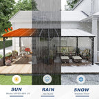 MEISSALIVVE 12' x 14' Wall Mounted Lean to Metal Awning Sloped Roof Patio Backyard Deck, Black