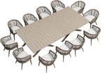 PURPLE LEAF Outdoor Dining Set for 12 All-Weather 14 Pieces Patio Aluminium Dining Large Table and Rope Weave Chairs Included Cushions for Deck Indoor Decor Kitchen Patio Furniture Set Champagne