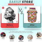 Tropical Pineapples Laundry Basket Foldable With Handles Palm Leaves Tote Bag Oxford Cloth Colorful Laundry Hamper Clothes Toy Storage Bucket For Bathroom/Laundry/Bedroom 18.9" x 16.5 "