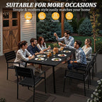 Outdoor Dining Table for 6-8, 82.7 inch Patio Dining Table with Wooden-Like Top and Aluminum Frame, Rectangular Table with Umbrella Hole Outdoor Furniture, Only Table, Black