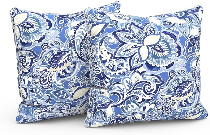 LVTXIII Set of 2 Patio Throw Pillows Waterproof 20"x20" Fade Resistant Outdoor Throw Pillows with Inserts, Decorative Garden Toss Pillow Cushions for Home Patio Sofa Use, Floral Bluish Violet