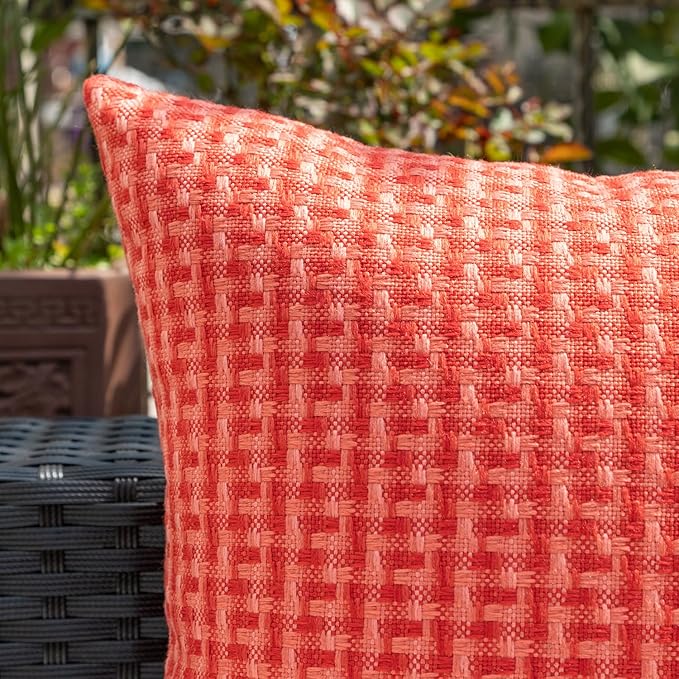Kevin Textile Outdoor Waterproof Throw Pillow Covers Pack of 2 Farmhouse Decorative Cushion Covers for Garden Patio Tent Balcony Bench Couch Sofa 20x20 Inch, Red