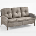 HUMMUH Outdoor Patio Couch-Outdoor Rattan Couch with Thick Cushions Outdoor Sofa for Deck Lawn Porch Balcony Poolside-Grey/Grey
