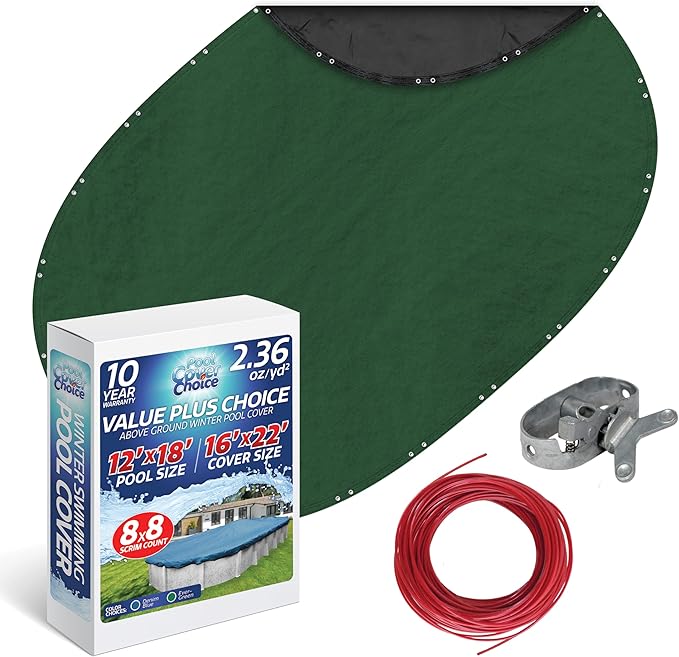 Winter Swimming Pool Cover for 12 ft x 18 ft Aboveground Oval Pool Size, Value Plus Choice Series, Solid Material, Color - Evergreen, Pool Cover Choice 321218-4CHOICE