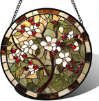 CRIS GIF Stained Glass Window Hanging - Hawthorn Tree Birth Flowers Suncatcher for Doors Garden Patio Sun Catchers Decor Christmas Mother's Day Birthday Gifts for Women Men Mom Nana Friend 11.8 in