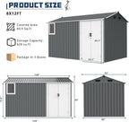 CHERY INDUSTRIAL.COM 8x12FT Outdoor Storage Shed Garden Shed Bike Storage Tool Shed with Metal Frame & Lockable Door for Patio Storage Lawn Mower Chicken Coop,Gray (Floor Base)