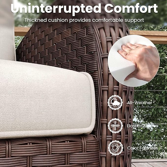 7 Pieces Patio Furniture Sets with Fire Pit Table, Wicker Rattan High Back Outdoor Swivel Rocking Chairs Set with Side Table