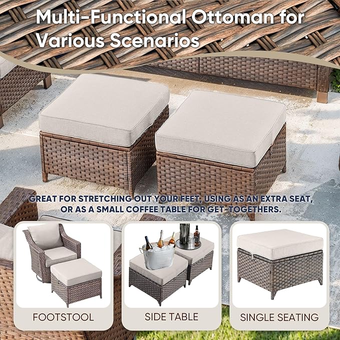 4 Piece Patio Furniture Set-Outdoor Rattan Wicker Sofa with Patio Chairs Outdoor Furniture for Porch Garden Backyard Poolside-Brown/Beige