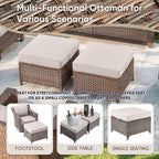 Patio Furniture Set-7 Pieces Outdoor All-Weather Wicker Conversation Set Outdoor Rattan Sofa Couch with Patio Chairs Ottomans for Porch Garden Backyard Poolside-Brown/Beige