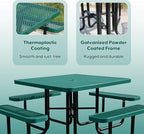 8-Person Picnic Tables for Outdoors, Industrial 46" Expanded Metal Square Picnic Table with 4 Benches & Umbrella Hole, Outside Table and Bench Set for Garden, Backyard, Porch, Patio, Green