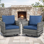 Outdoor Patio Swivel Rocker Chairs - Single Wicker Patio Swivel Rocking Chair with Waterproof Wicker,Comfortable Cushions and Sturdy Metal Frame for Outside Porch Deck Backyard(Mixed Grey/Blue/1PC)
