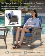 HUMMUH 3-Piece Outdoor Rocking Chairs,All-Weather PE Wicker Patio Rocker Chairs Bistro Set with Side Table,Porch Balcony Furniture with Cushions