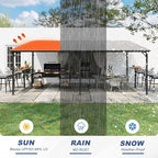 MEISSALIVVE 12' x 20' Wall Mounted Gazebo, Outdoor BBQ Grill Gazebo with Side Shelf, Lean to Metal Awnings with Sloped Roof, Heavy Duty Pergola for Backyard, Deck, Black