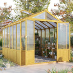 Jocisland 8x9.5x7.5 Ft Wooden Greenhouse, Pre-Assembled Solid Cedar Frame, Walk-in Design, Lockable Door, Adjustable Roof Vents, Polycarbonate Panels for Outdoor, Garden, Backyard