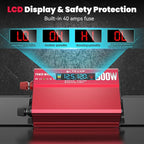 500W Power Inverter with LCD Screen Display, 2 AC Outlets, 36W Type-C Port, 5V/3A USB Port, 12V DC to 110V/120V AC Inverter for Truck, Home, Vehicles, Laptop, Trip