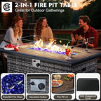 MEISSALIVVE 9 Pieces Patio Furniture Set with 43" Fire Pit Table, Wicker Patio Conversation Set with Swivel Rocking Chairs, Outdoor Patio Set for Lawn Backyard Porch (Grey)
