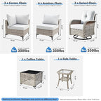 Outdoor Sectional Patio Furniture Set with Swivel Rocking Chairs,10 Pieces Wicker Conversation Sets L Shaped Couch Out Door Sofa Set Outside Furniture for Garden Deck Yard Porch,Grey