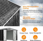 10x12FT Outdoor Storage Shed, Metal Garden Shed with Lockable Double Doors & Sloping Roof, Weather-Resistant Tool Shed for Backyard, Patio, Poolside Black