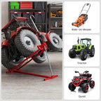 Goplus Lawn Mower Lift, 880LBS Folding Riding Mower Lift Jack with Adjustable Height, Manual Handle, Rotating Sleeve, Heavy Duty Lawn Tractor Lift, Zero Turn Mower Lift for Garden Farm, No Assembly