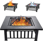 36 inch Fire Pit, Square Outdoor Fire Pit Table with Spark Screen & Fire Poker, 3-in-1 Multipurpose Firepits for Outside, Fireplace for Yard, Garden, Patio