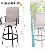 Vongrasig 4 Piece Patio Swivel Bar Chairs, All Weather Metal Textile High Swivel Bar Stools Chairs, Outdoor High Top Bistro Set for Backyard, Lawn Garden, Balcony, Taupe