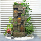 Garden Outdoor Water Fountain, 56.3" H 3-Tiered Imitation Rock Waterfall Fountain with LED Lights and Pumps for Garden, Patio, Backyard, Deck, Porch and Home Art Decor