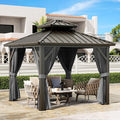 Outdoor Gazebos Canopy 10 x 10 ft Permanent with High Strength Aluminum Frame, Iron Double-Roof, Pavilion with Curtain and Netting for Patio, Lawn, Deck, Garden